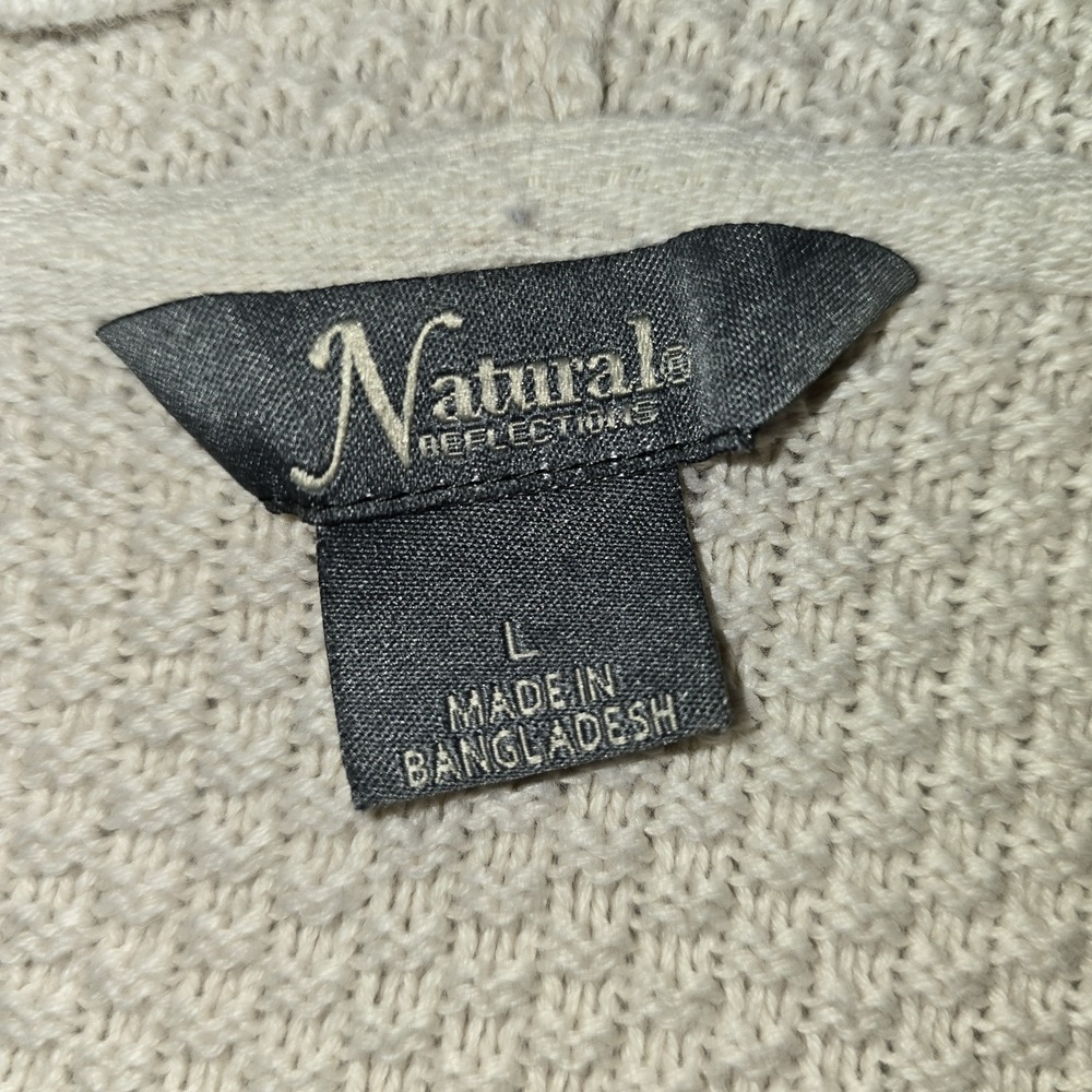 Natural Reflections Hooded Cardigan L Cream Blue Stripe Open Front Knit Boho.... - Picture 4 of 12